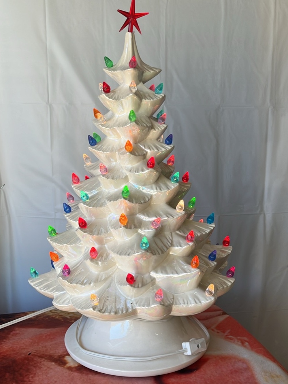 Vintage Ceramic Lighted Christmas Tree 19" Iridescent Art Studio Pottery